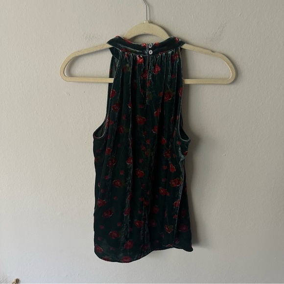 Ann Taylor LOFT Green Rose Print Velvet Halter Holiday Top Size XS - Picture 10 of 11